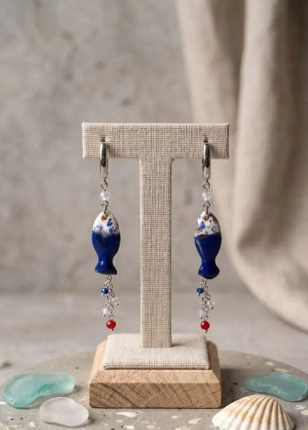 Серьги из керамических бусин Морской аквариум. Мастер-класс